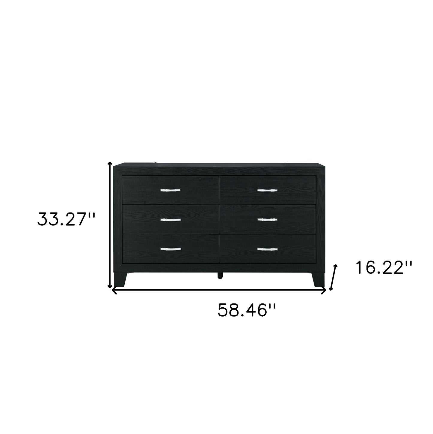 58" Black Wood Six Drawer Double Dresser-7