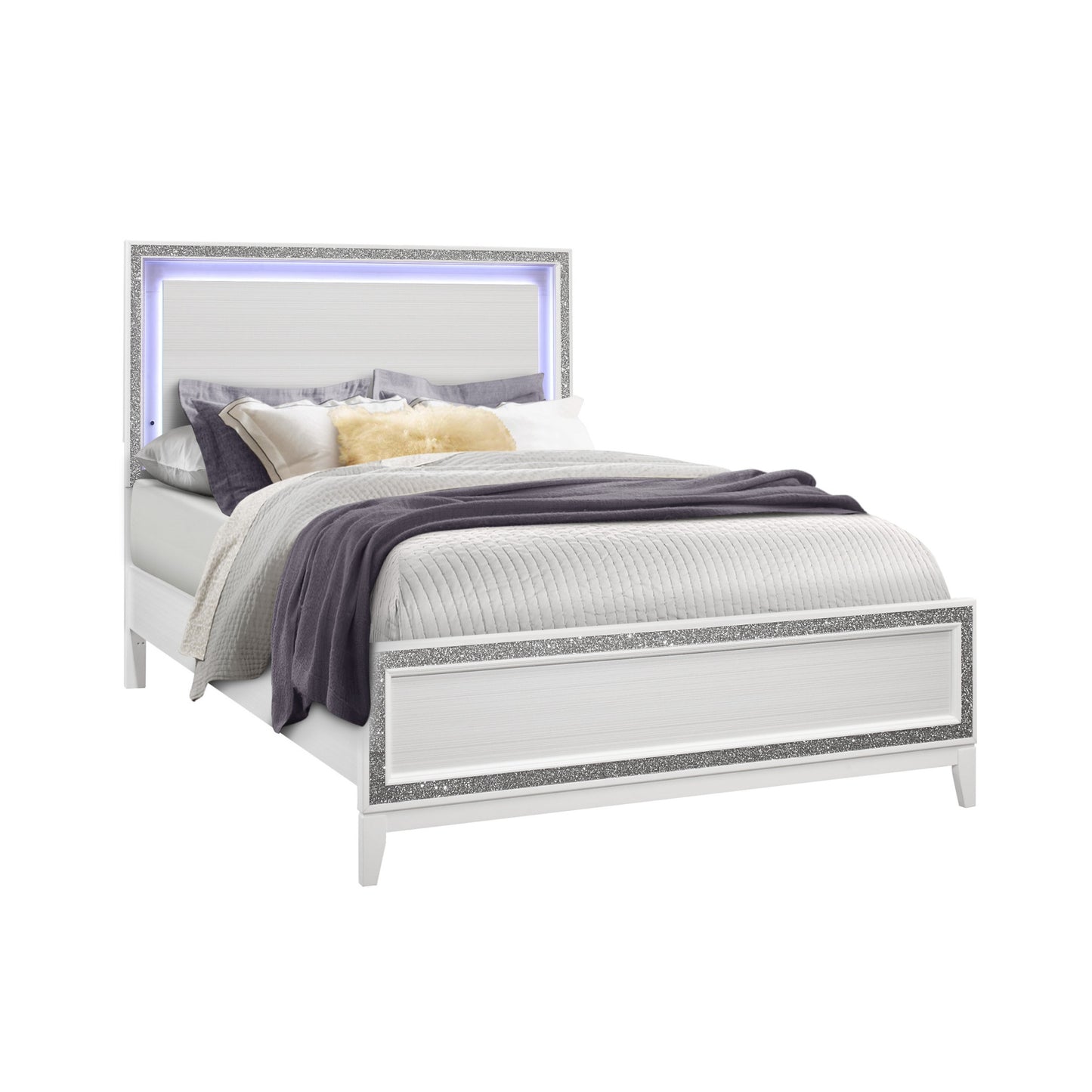 White Faux Crystal Bling Lighted Queen Bed Frame-7