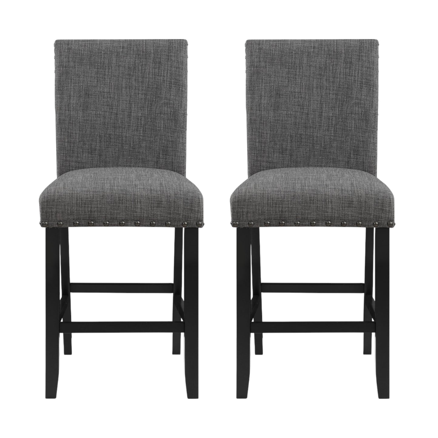 Set of Two 26" Gray and Black Wood and Fabric Counter Height Bar Chairs-1