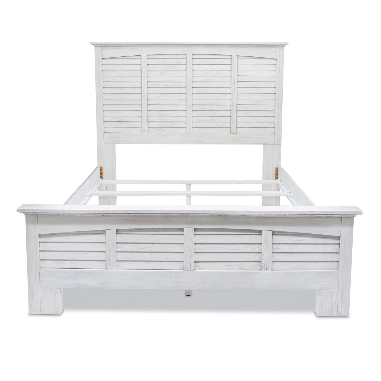 White Plantation Shutter Distressed Solid Wood Queen Bed Frame-2