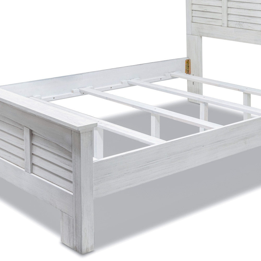 White Plantation Shutter Distressed Solid Wood Queen Bed Frame-6