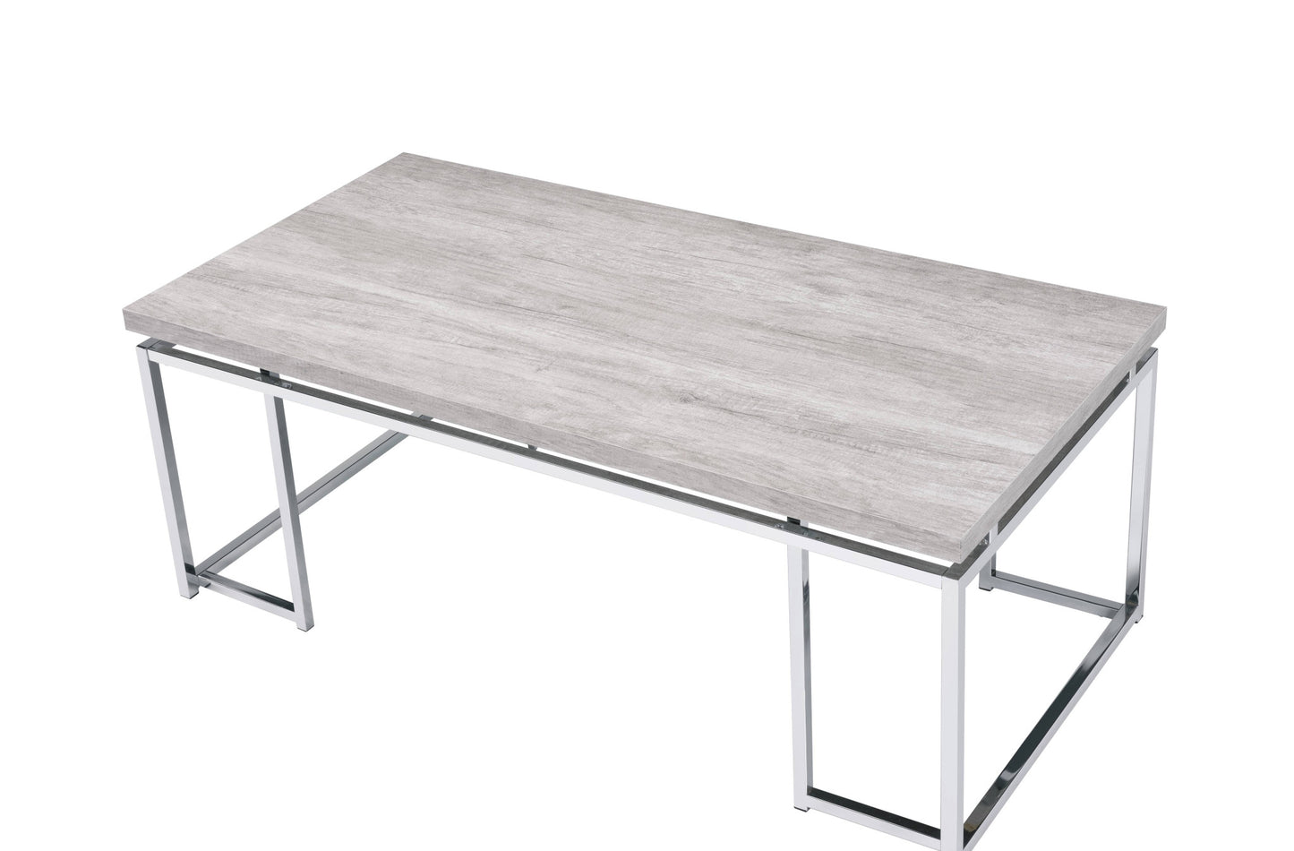 47" Oak and Silver Wood And Metal Frame Coffee Table-2