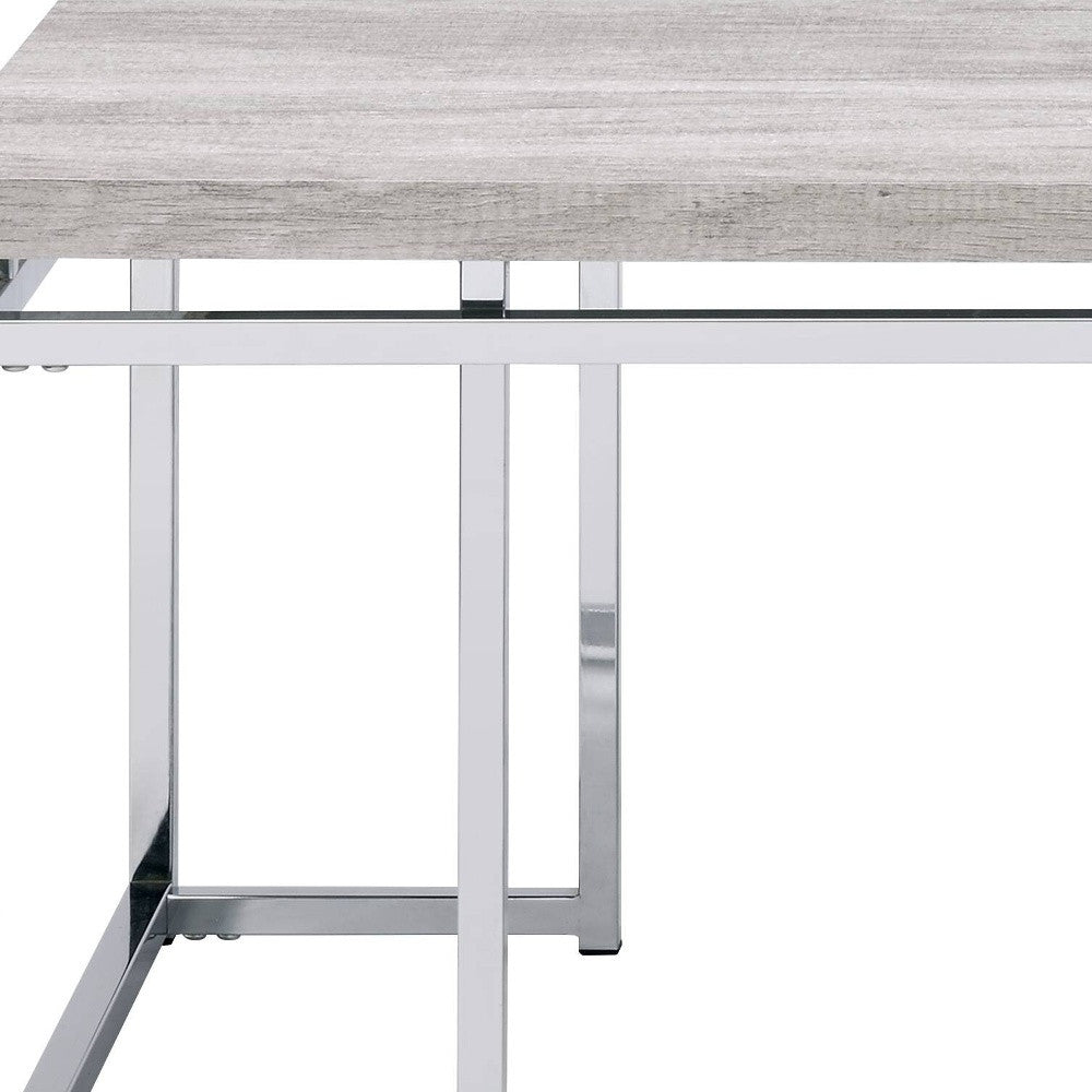 47" Oak and Silver Wood And Metal Frame Coffee Table-4
