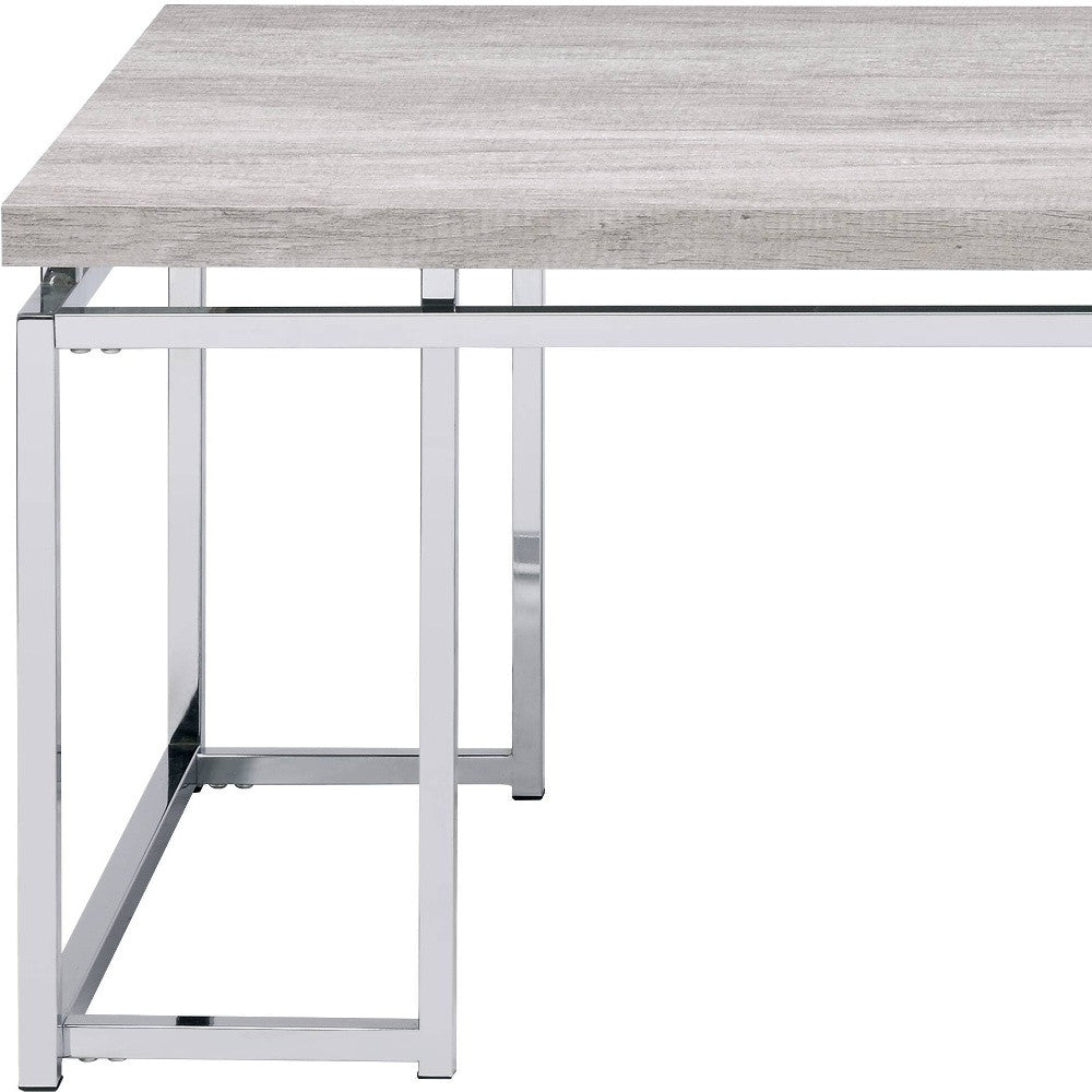 47" Oak and Silver Wood And Metal Frame Coffee Table-5