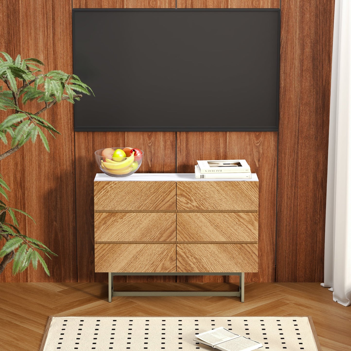 47" Brown Solid and Manufactured Wood Six Drawer Dresser-3