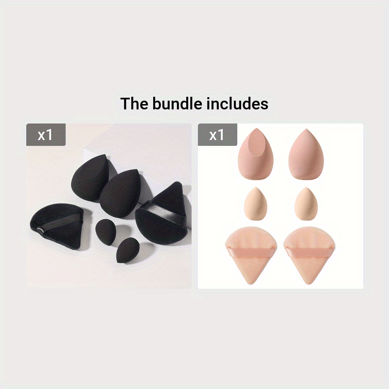 6pcs Face Makeup Sponge Puff Set, 2pcs Large Makeup Sponge & 2pcs Mini Makeup Beauty Blender & 2pcs Fan-shaped Soft Velvet Makeup Puffs, Flawless For Liquid Cream Powder, Ideal For Makeup Beginner, Black