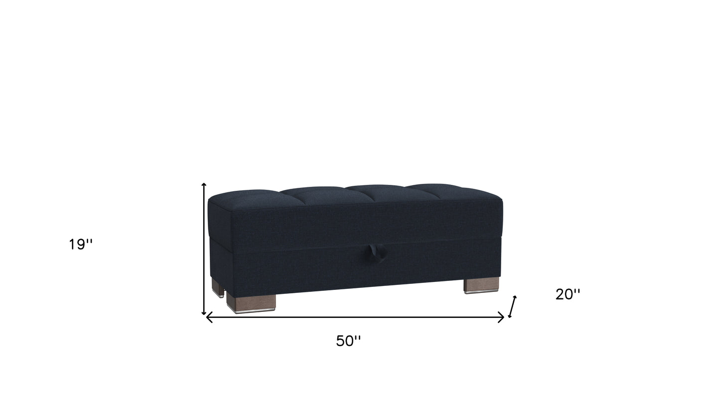 50" Dark Blue and Brown Chenille Storage Ottoman-3
