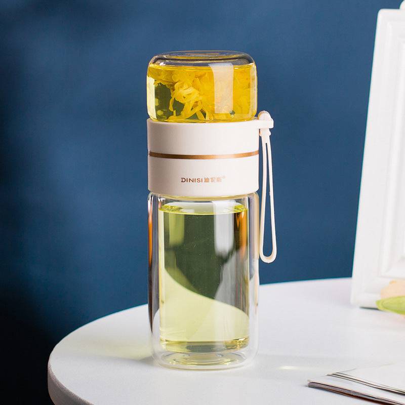 Glass Water Bottle With Tea Infuser Filter Tea Separation Double Wall Glass Bottle Leakproof-12
