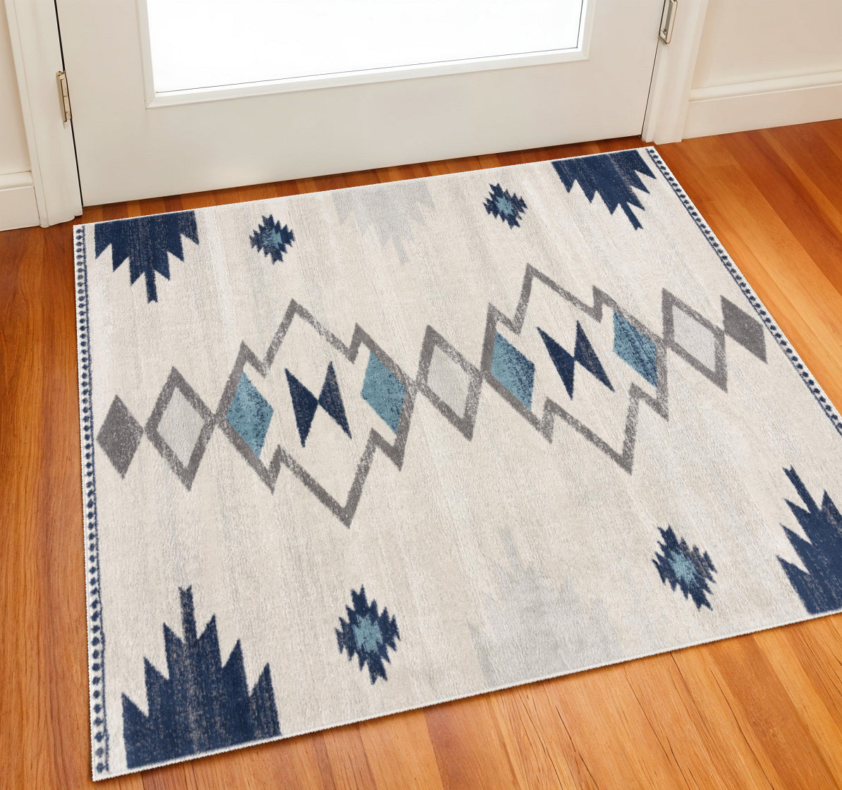 2' X 2' Blue Beige And Gray Southwestern Square Rug-0