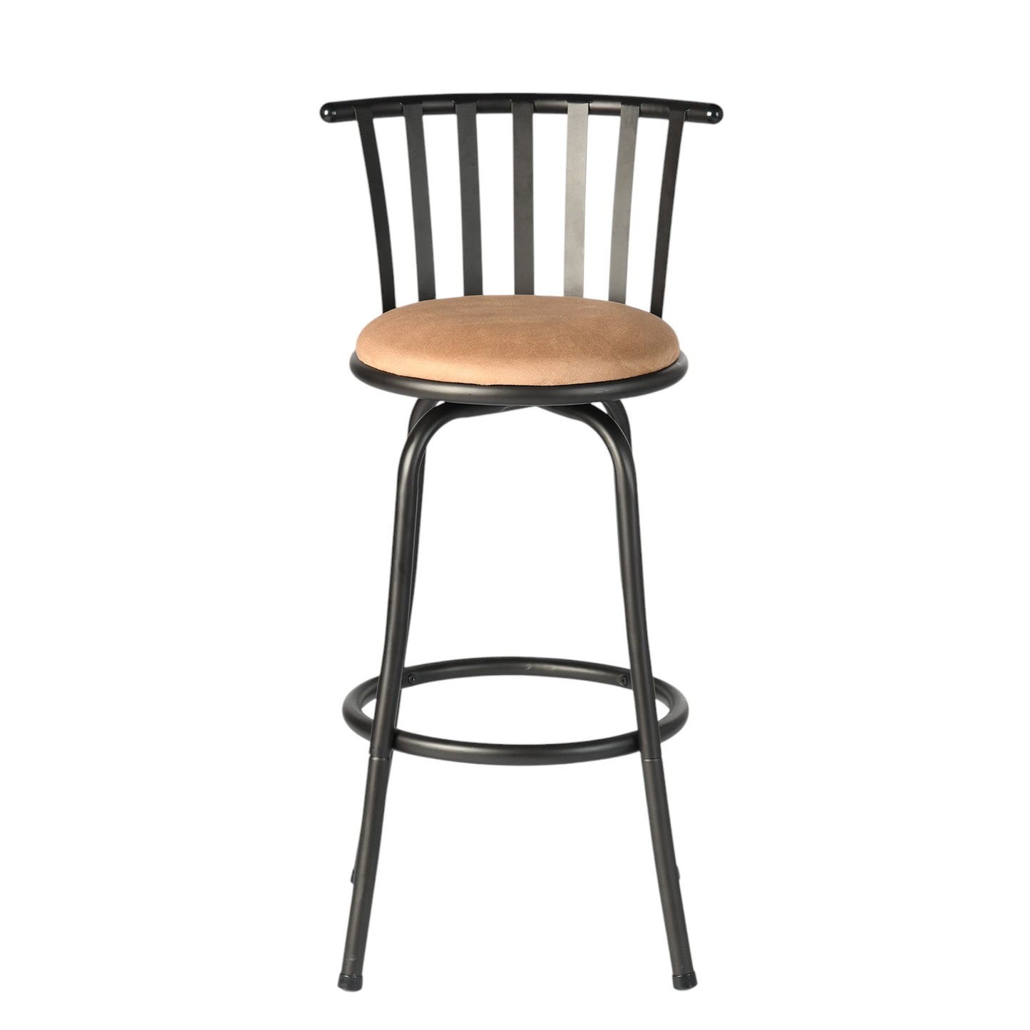 Brown and Black Faux Leather and Metal Low Back Adjustable Height Swivel Bar Chair-1