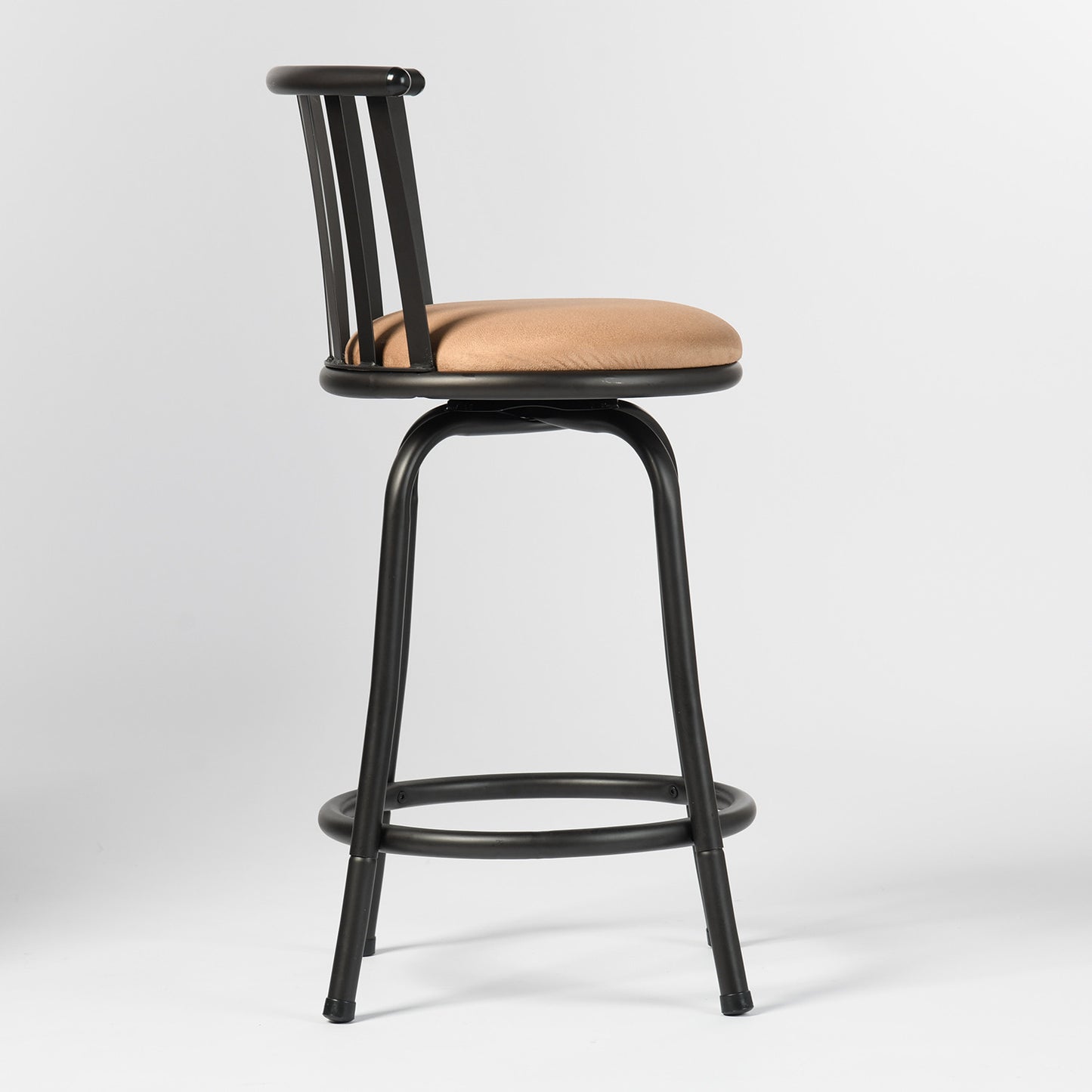Brown and Black Faux Leather and Metal Low Back Adjustable Height Swivel Bar Chair-7