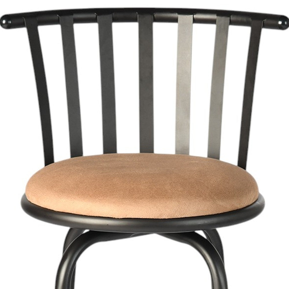 Brown and Black Faux Leather and Metal Low Back Adjustable Height Swivel Bar Chair-6