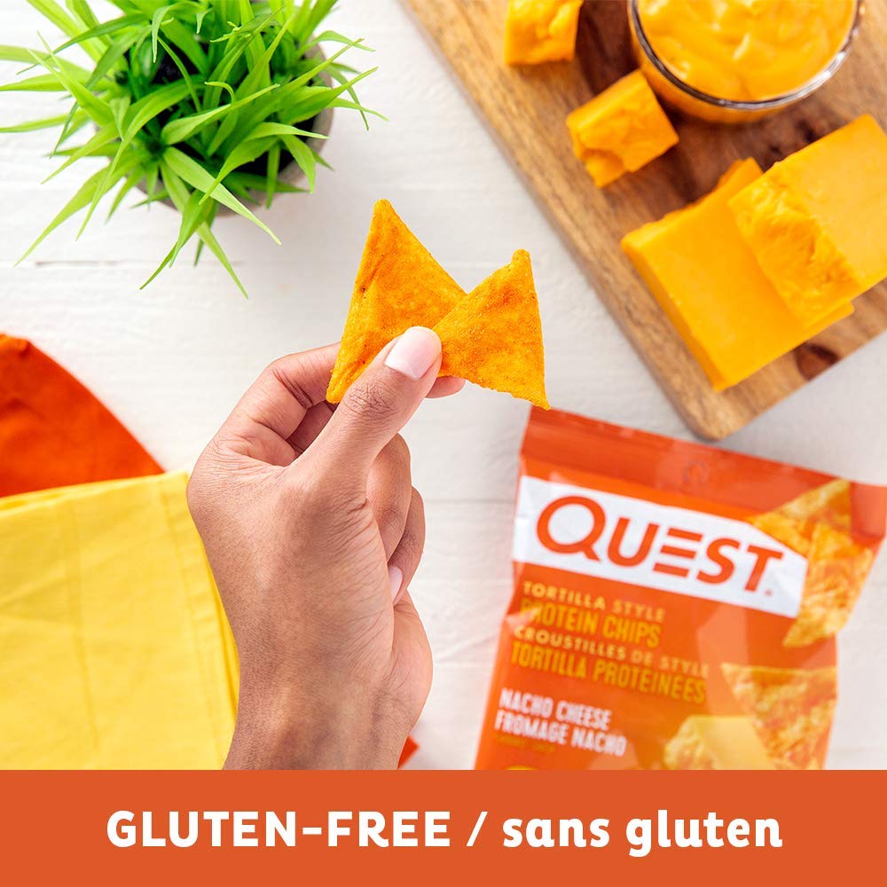 Quest Nutrition - Nacho Cheese Flavour - Tortilla Style Protein Chips, High Protein, Gluten Free, Baked, Not Fried, 1g Sugar, 5g Carbs, 8ct-1