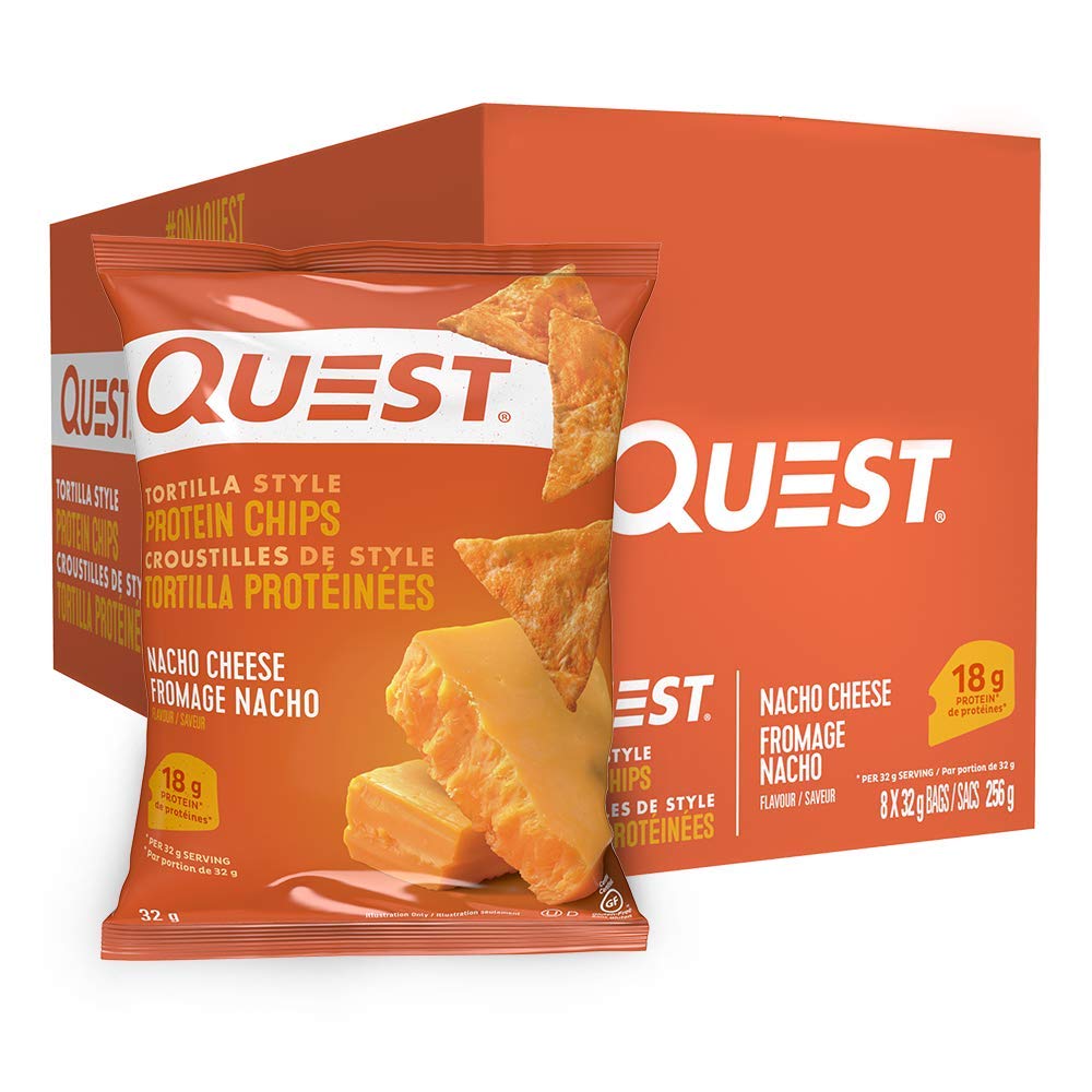 Quest Nutrition - Nacho Cheese Flavour - Tortilla Style Protein Chips, High Protein, Gluten Free, Baked, Not Fried, 1g Sugar, 5g Carbs, 8ct-0