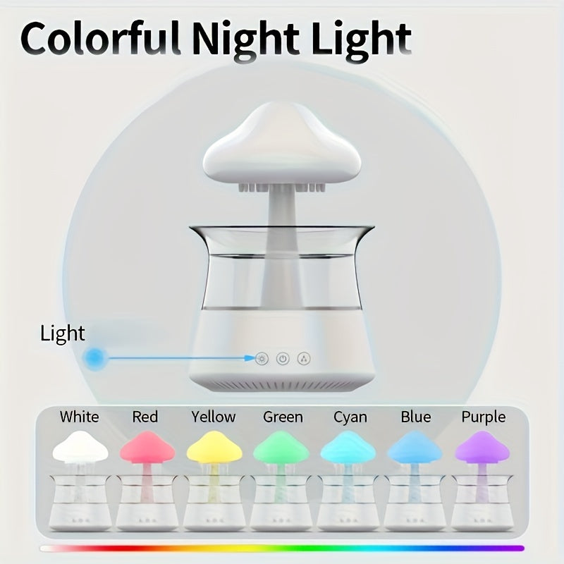 USB-Powered Zen Master Mushroom Lamp with Rain Cloud Aromatherapy Oil Diffuser, Night Light & Ultra-Quiet Humidifier - Perfect for Home or Office, White, Zen Home Decor