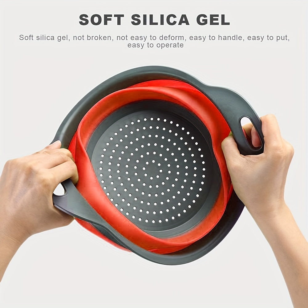 1/2pcs Silicone Collapsible Colander Set - 2 Round Strainers for Draining Pasta, Spaghetti, Salad, Vegetables and Fruits - Large and Small Sizes - Sink Strainers for Kitchen - Useful Kitchen Gadget