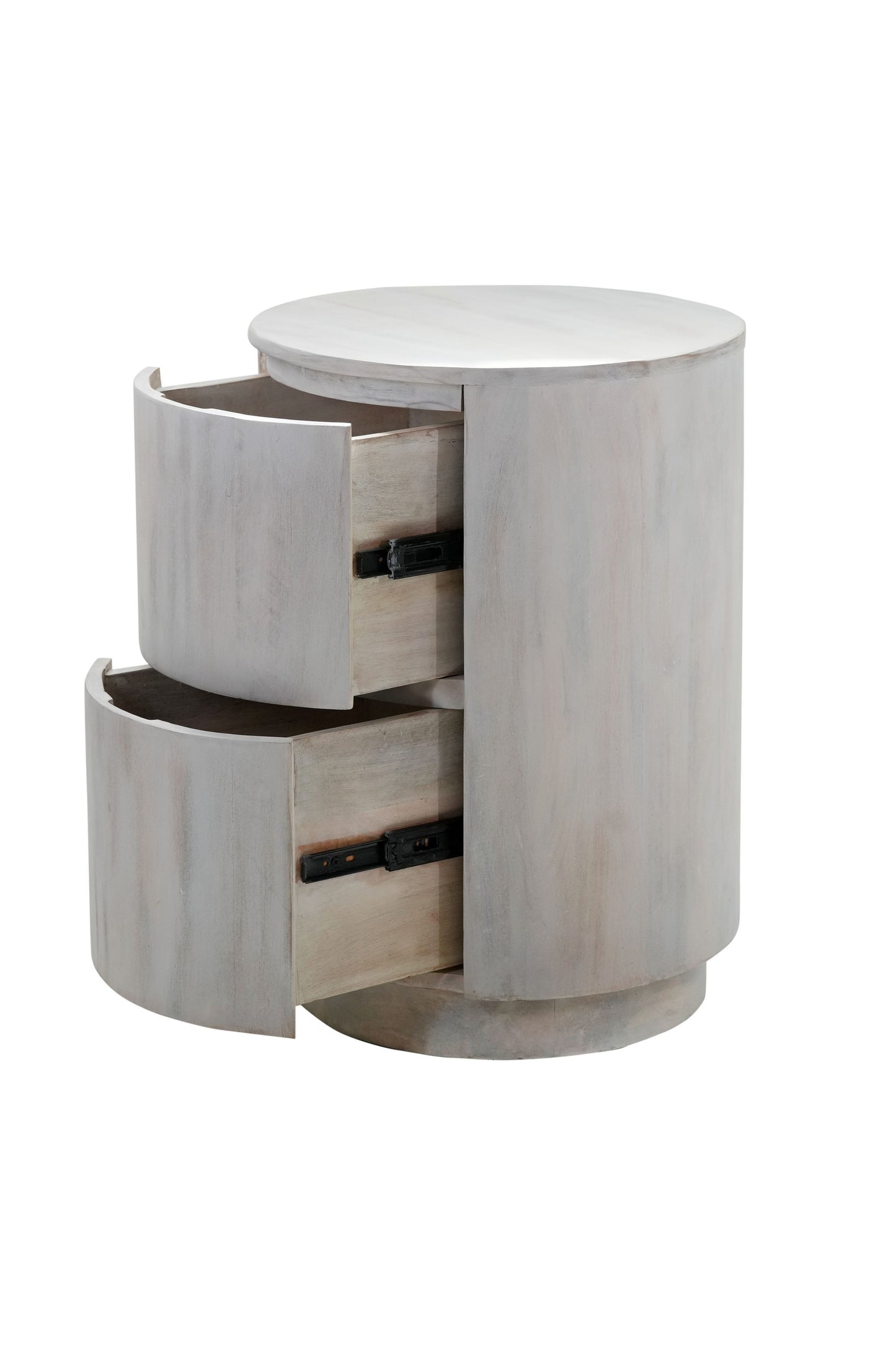 24" White Solid Wood Round Drum End Table With Two Drawers-2