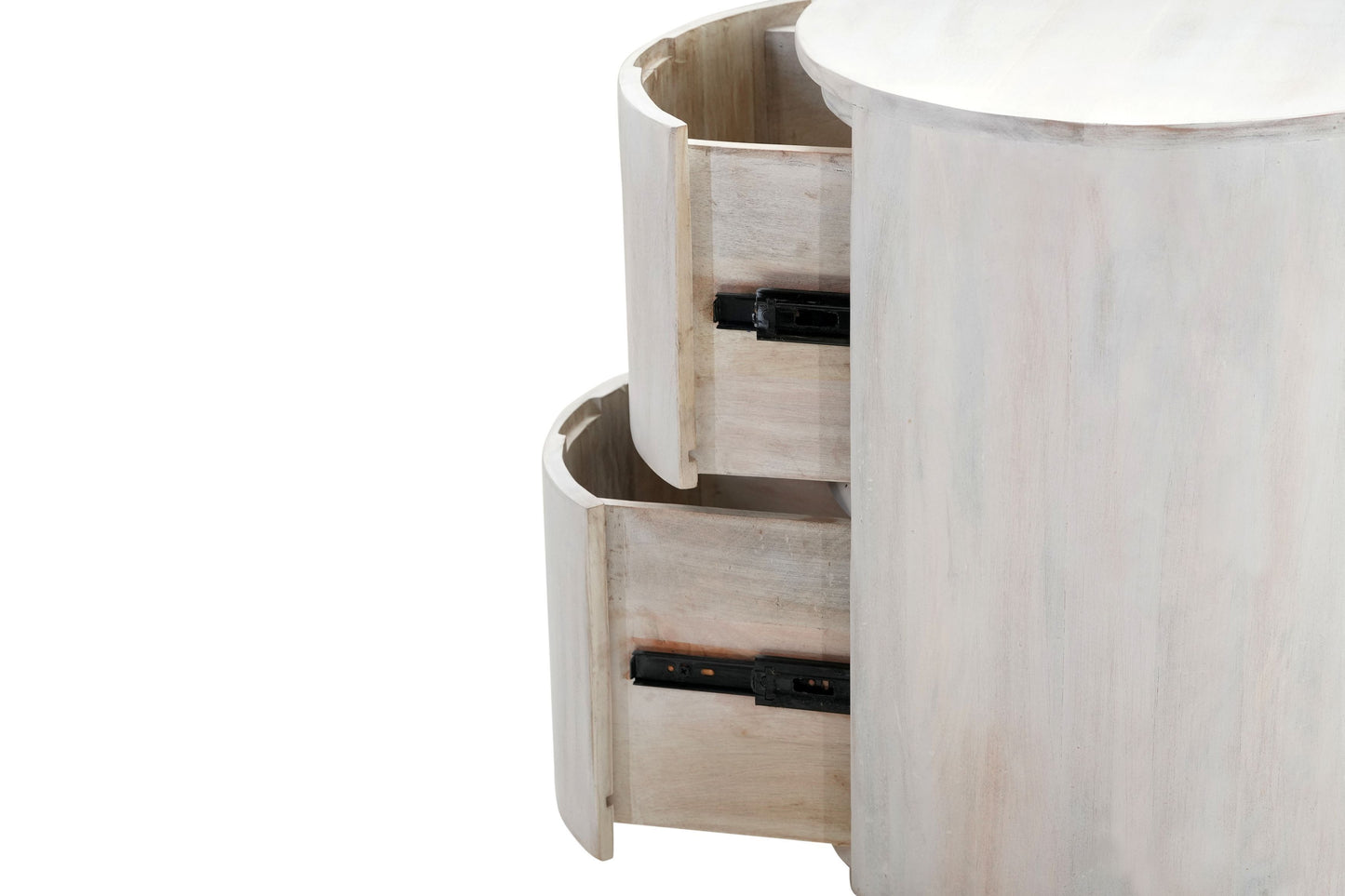 24" White Solid Wood Round Drum End Table With Two Drawers-3
