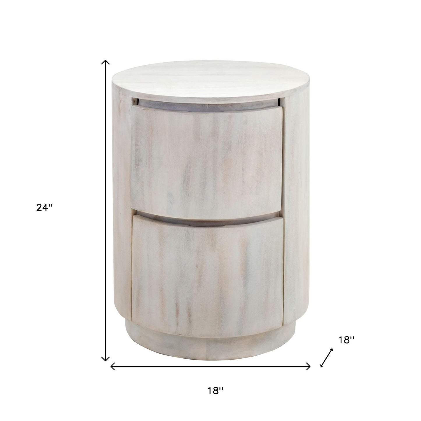 24" White Solid Wood Round Drum End Table With Two Drawers-8