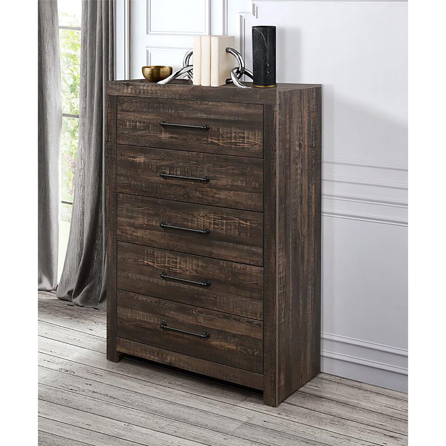 32" Oak Wood Five Drawer Dresser-6