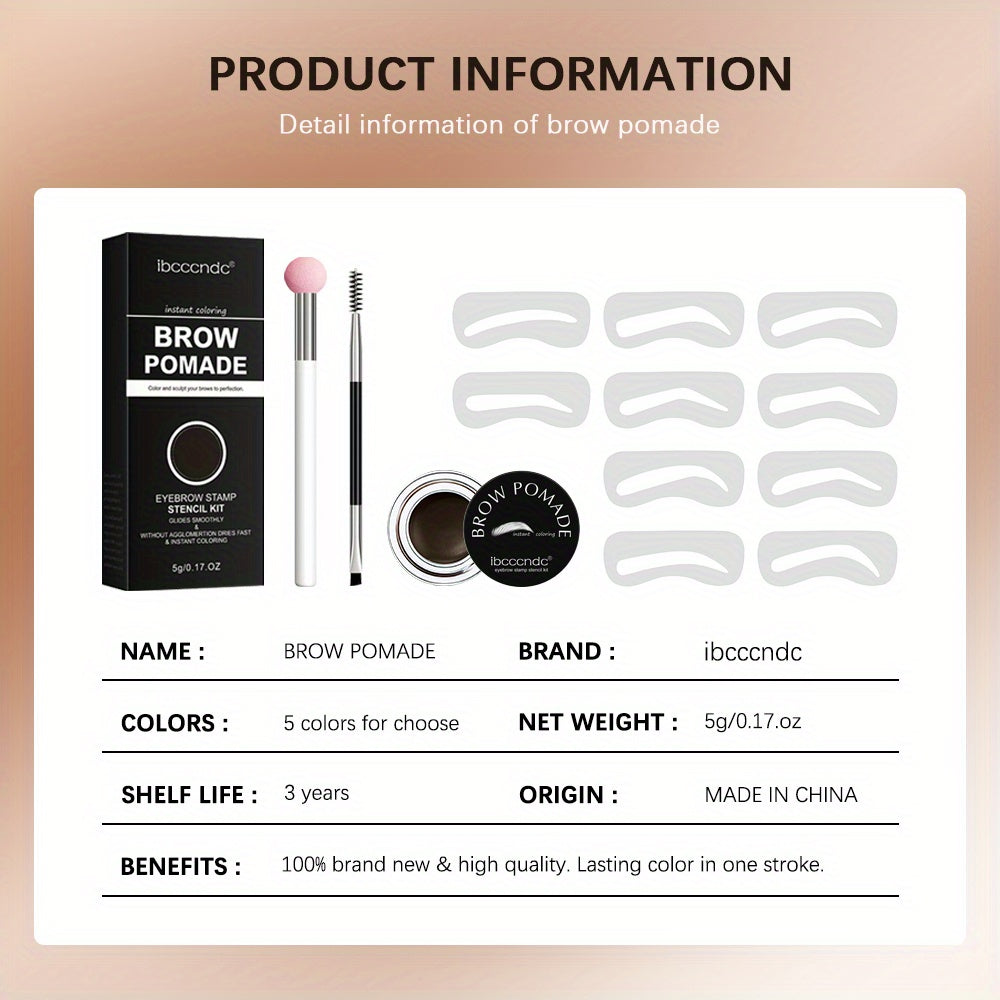 Waterproof and Sweatproof Eyebrow Cream Set with Brush and Sponge Stick - Black and Brown Colors - Lazy Print Eyebrow Stamp Powder - Eyebrow Stencil Included