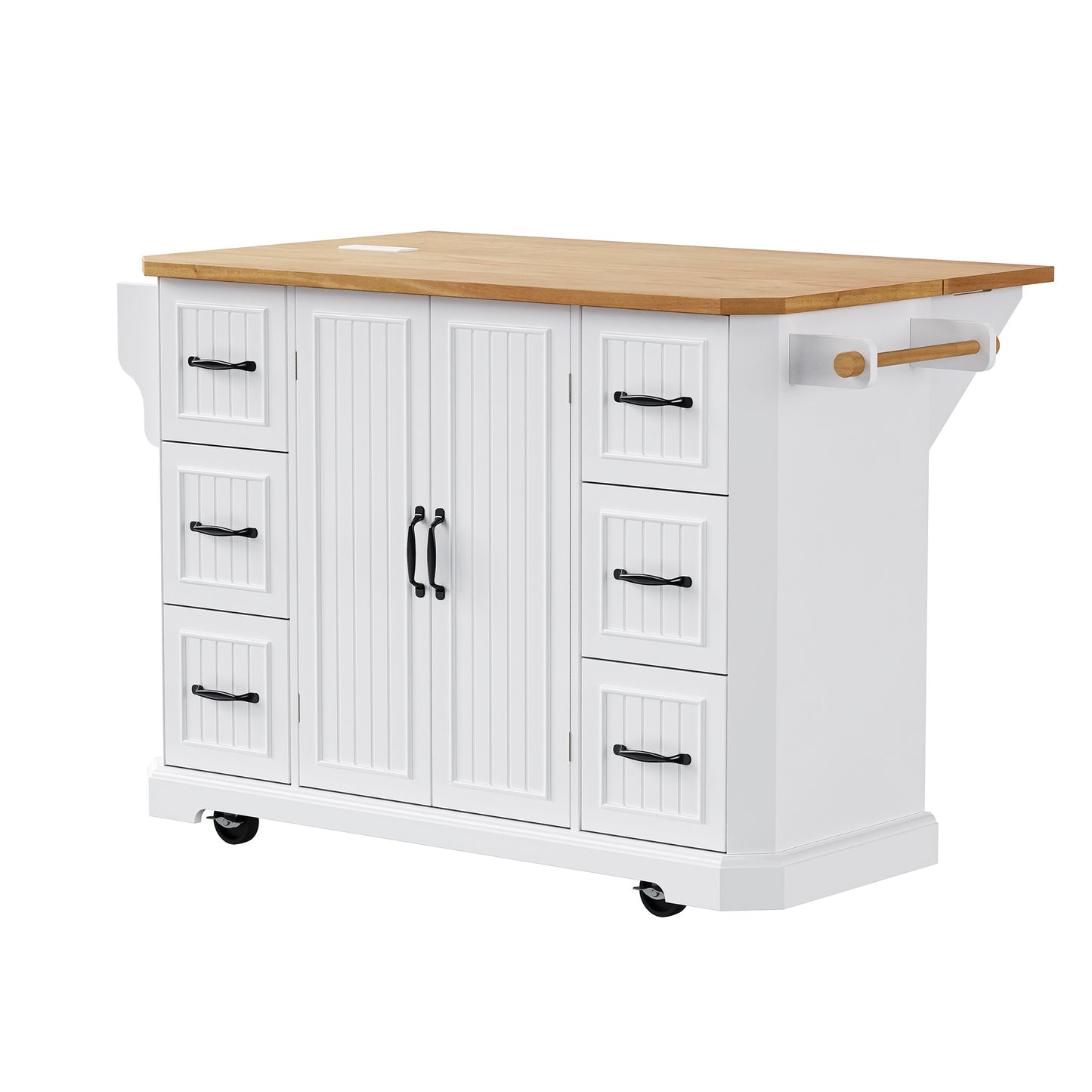 56" White Wood Rolling Kitchen Island-2