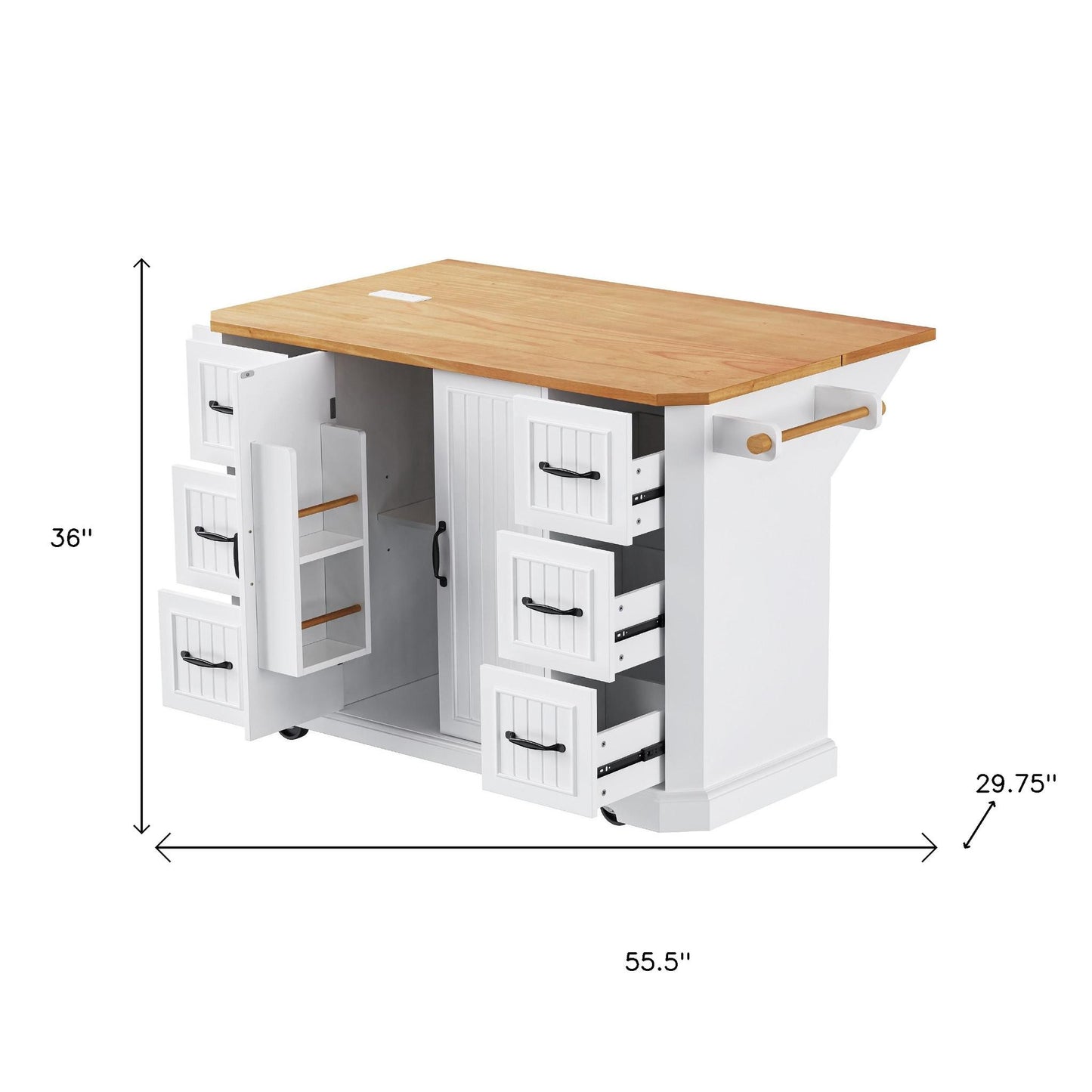 56" White Wood Rolling Kitchen Island-5