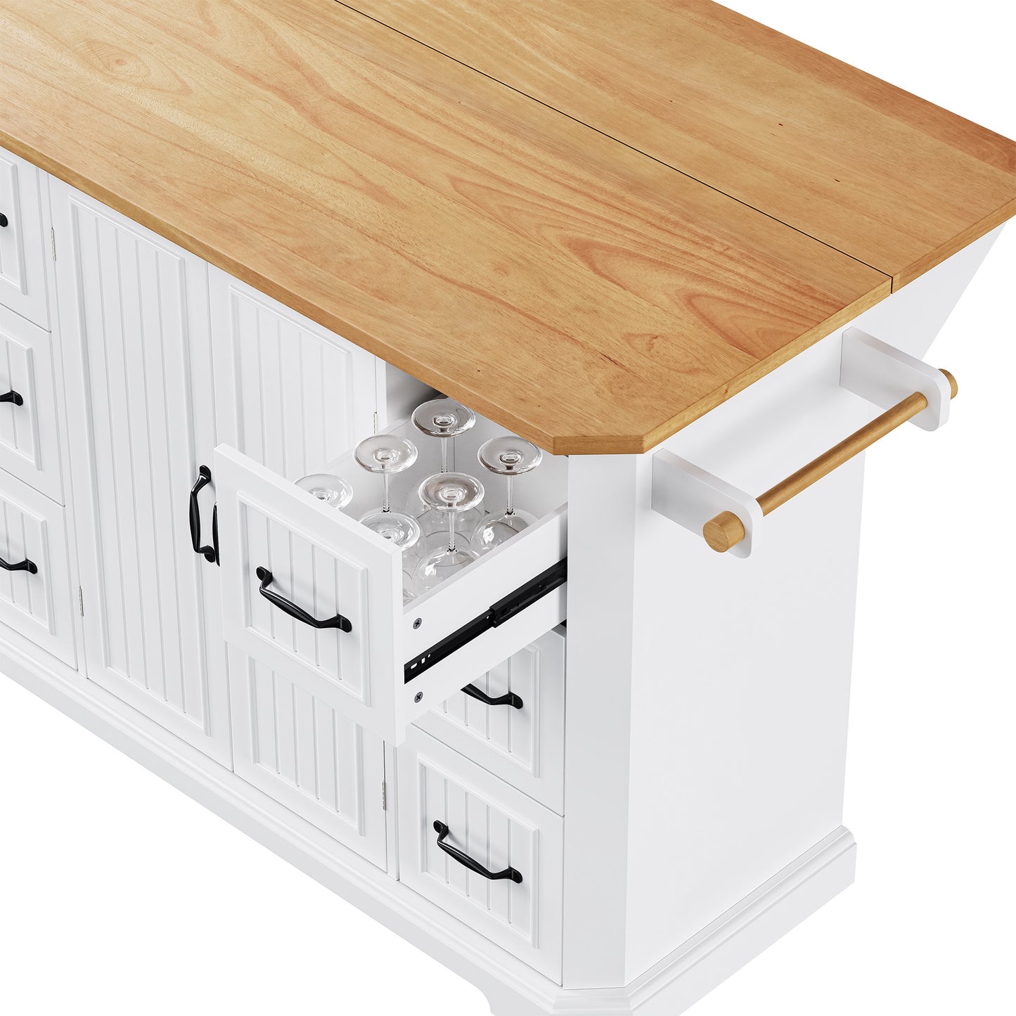 56" White Wood Rolling Kitchen Island-4