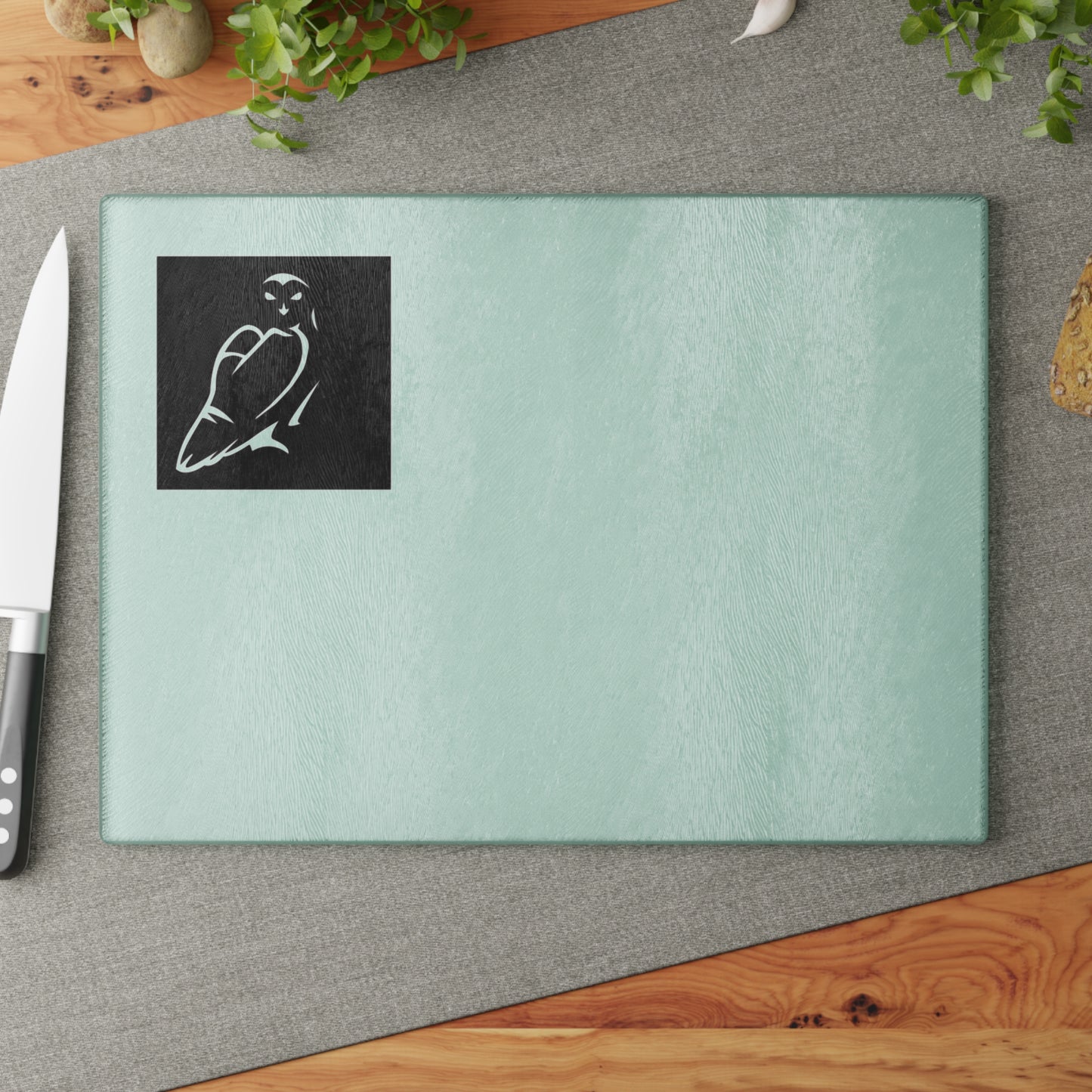 Elegant Glass Cutting Board with Owl Design | Kitchen Decor, Gift for Chefs, Housewarming, Wedding, Bird Lover's Gift