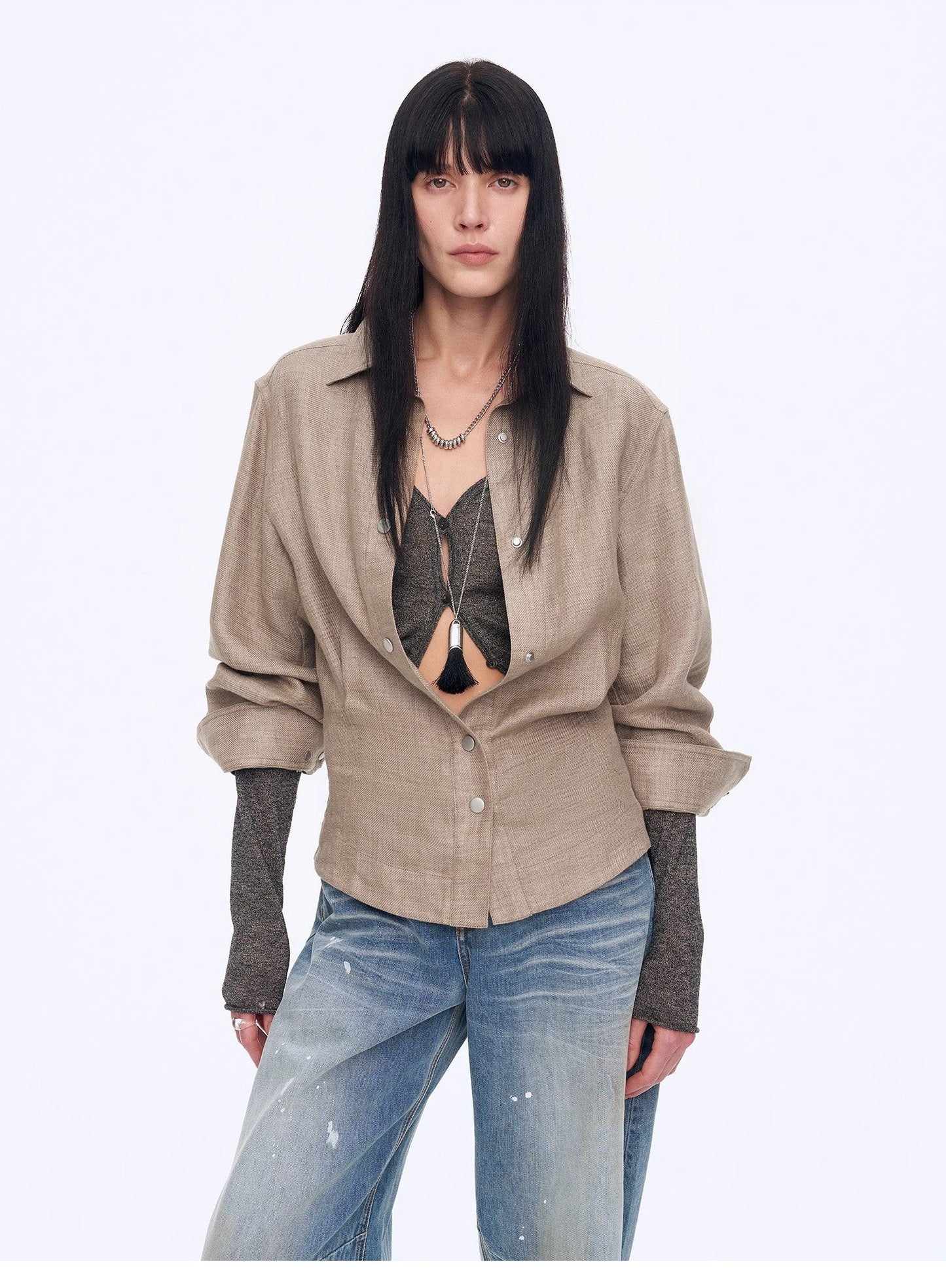 Refreshing breathable twill linen deconstructed silhouette old money style waist shirt top"Berlin Afternoon Tea"-5