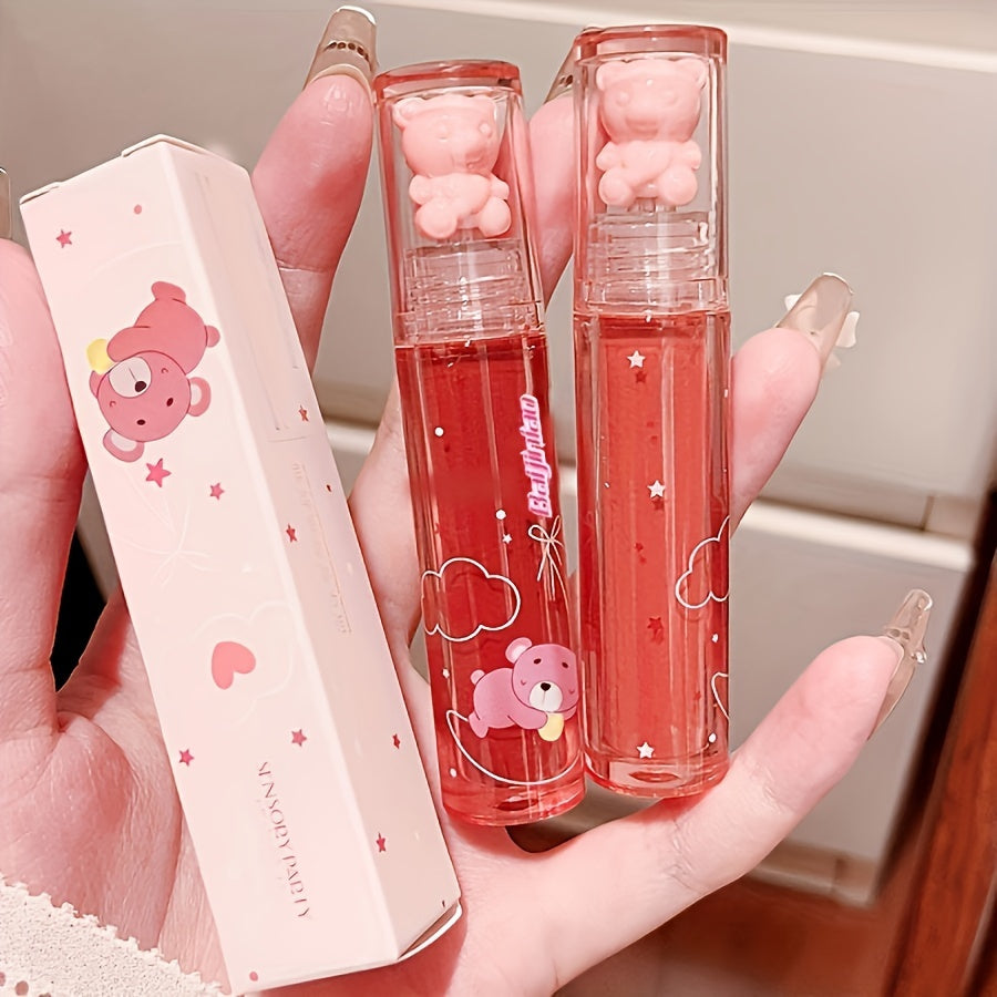 6 Color Lip Glaze, Cute Little Bear, Mirror Gloss, Jelly Lips With Sparkling Light Dew Water, Long-lasting Stain Resistant Transparent Film Forming Lip Gloss, Full Lip Color