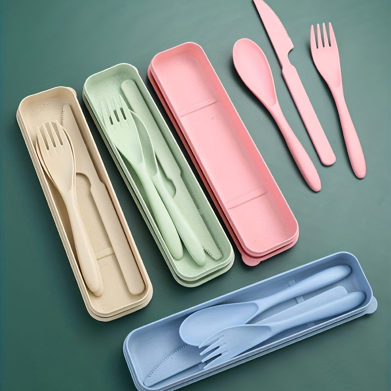 3 In 1 Camping Utensil Set, Reusable Utensils Set With Case, Travel Utensils, Portable Utensils Set, Plastic Case For Travel Picnic Camping Or Daily Use