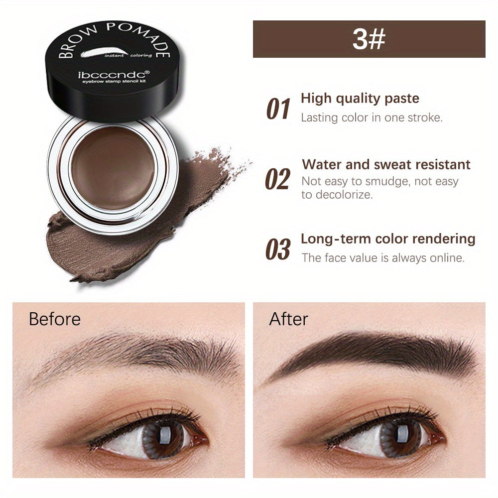 Waterproof and Sweatproof Eyebrow Cream Set with Brush and Sponge Stick - Black and Brown Colors - Lazy Print Eyebrow Stamp Powder - Eyebrow Stencil Included