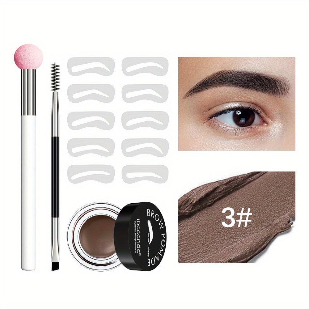Waterproof and Sweatproof Eyebrow Cream Set with Brush and Sponge Stick - Black and Brown Colors - Lazy Print Eyebrow Stamp Powder - Eyebrow Stencil Included