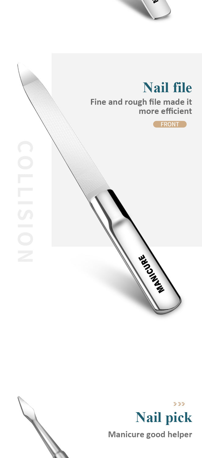 High-Quality Manicure Set With Morandi Grey Top-Grade PU Leather Packaging Nail Clipper Kits Perfect Gift Friends Family