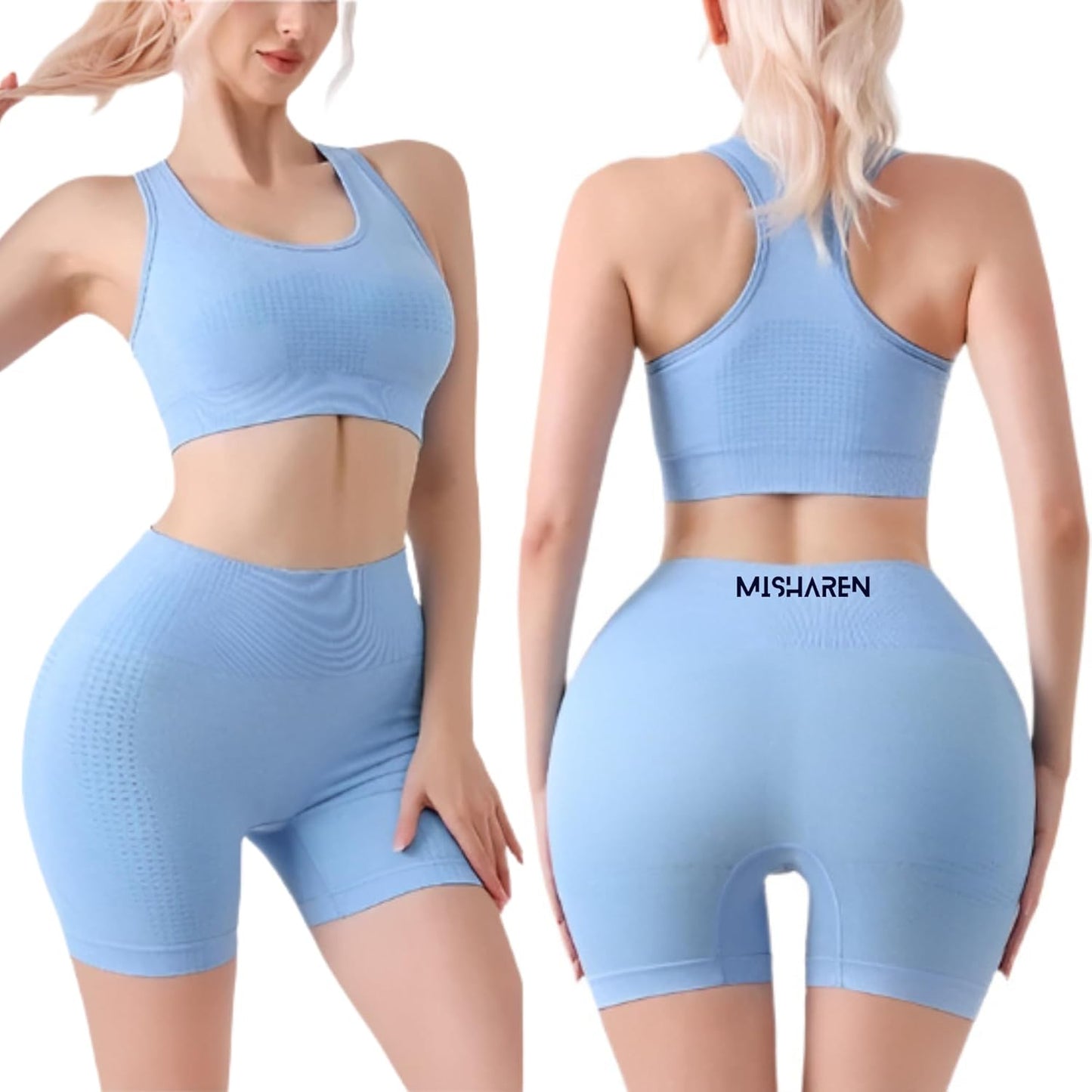 Misharen Women's Seamless Workout Yoga Set 2 Piece Vest & Butt Lift Shorts Leggings, High-Waist, Stretchable, Breathable Gym Suite for Workout, Running & Pilates-4