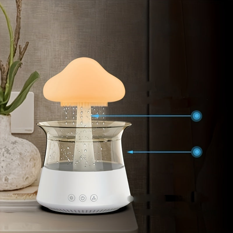 USB-Powered Zen Master Mushroom Lamp with Rain Cloud Aromatherapy Oil Diffuser, Night Light & Ultra-Quiet Humidifier - Perfect for Home or Office, White, Zen Home Decor