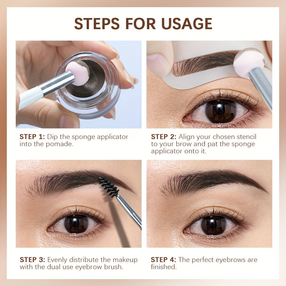 Waterproof and Sweatproof Eyebrow Cream Set with Brush and Sponge Stick - Black and Brown Colors - Lazy Print Eyebrow Stamp Powder - Eyebrow Stencil Included