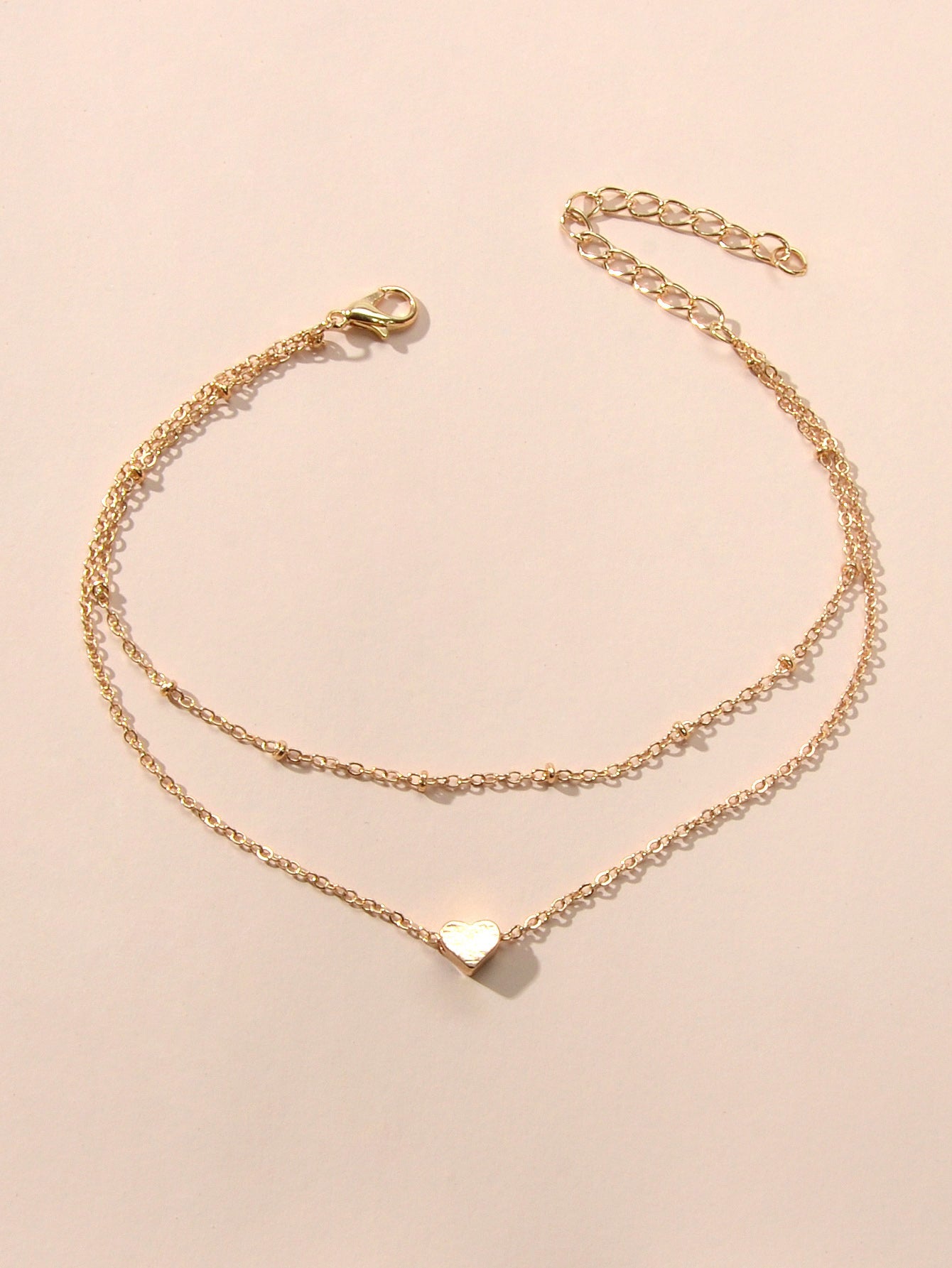 Multi-layer Gold Chain Love Heart Charm Anklet Knuckle Curved Multiple Rings set-4