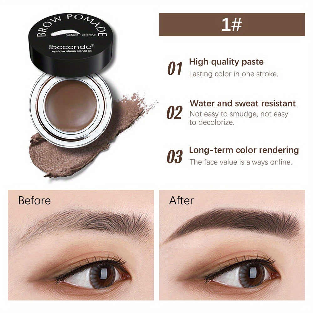 Waterproof and Sweatproof Eyebrow Cream Set with Brush and Sponge Stick - Black and Brown Colors - Lazy Print Eyebrow Stamp Powder - Eyebrow Stencil Included