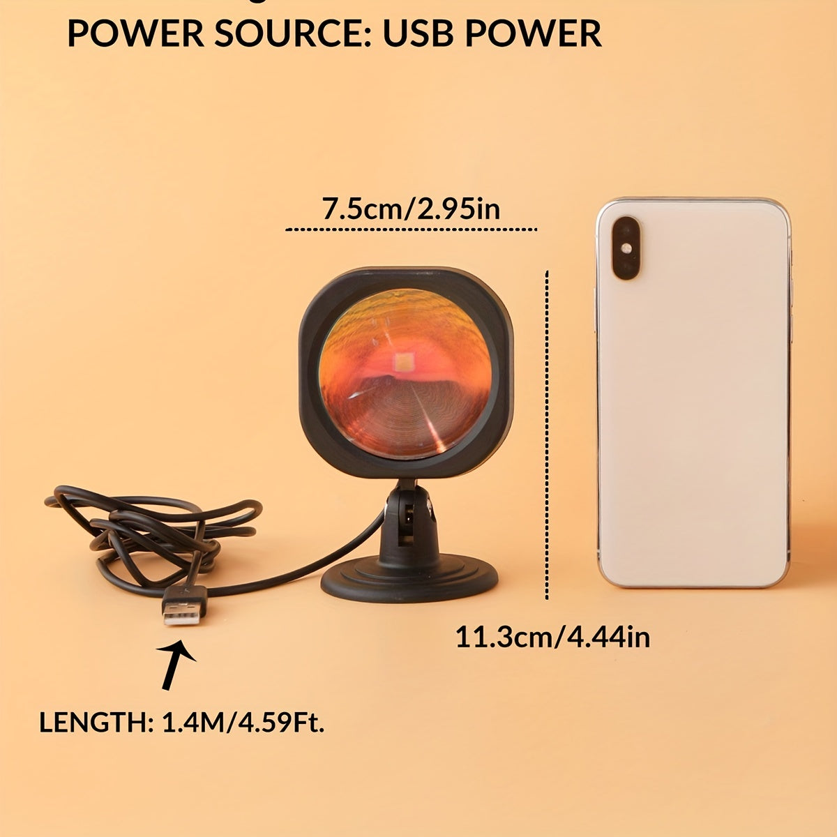 1pc USB-Powered LED Sunset Lamp Projector - Cozy Ambient Night Light with Warm Orange Glow for Bedroom, Living Room Decor & Photography, Energy-Efficient Tabletop Design, Lamp for Bedroom