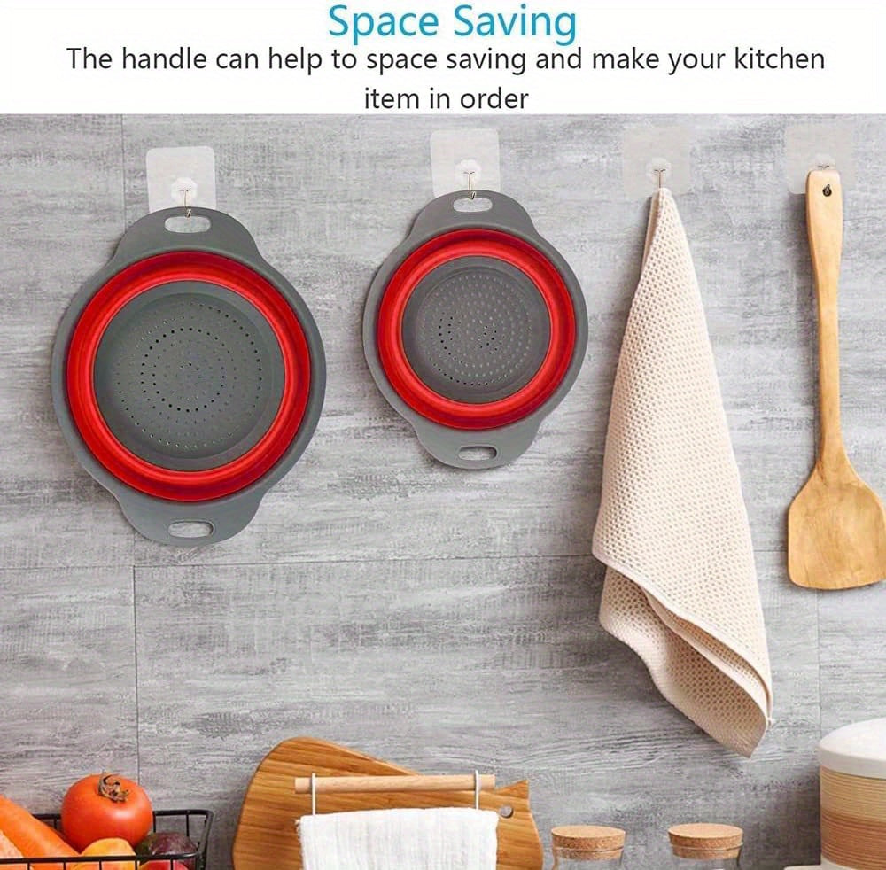 1/2pcs Silicone Collapsible Colander Set - 2 Round Strainers for Draining Pasta, Spaghetti, Salad, Vegetables and Fruits - Large and Small Sizes - Sink Strainers for Kitchen - Useful Kitchen Gadget
