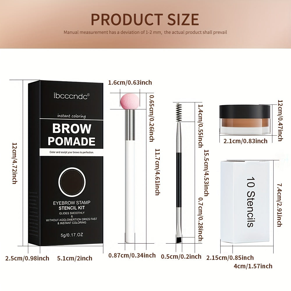 Waterproof and Sweatproof Eyebrow Cream Set with Brush and Sponge Stick - Black and Brown Colors - Lazy Print Eyebrow Stamp Powder - Eyebrow Stencil Included