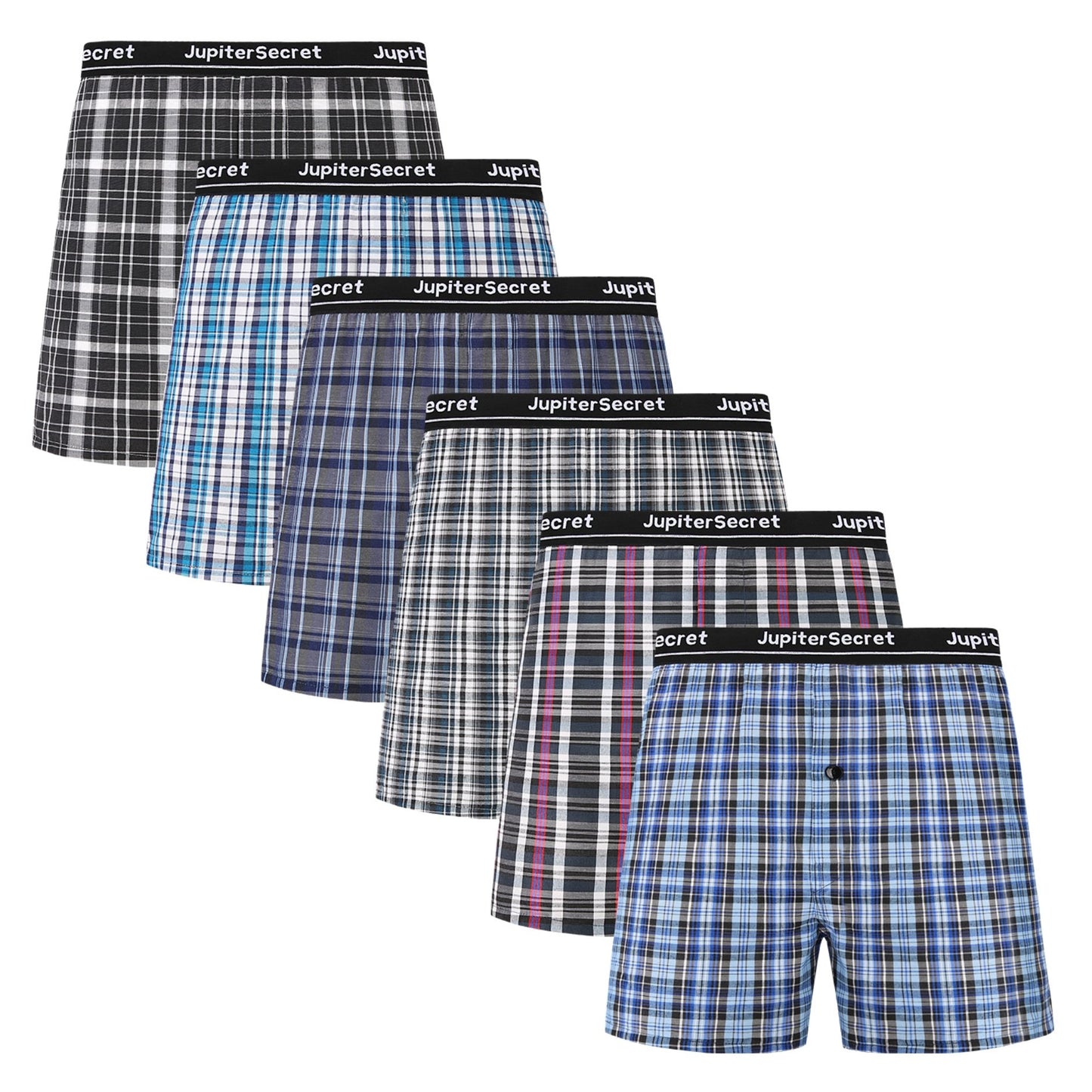 6/10 pcs JupiterSecret Men's Woven Boxer Shorts - 6 Pack, Elastic Waistband, Random Color