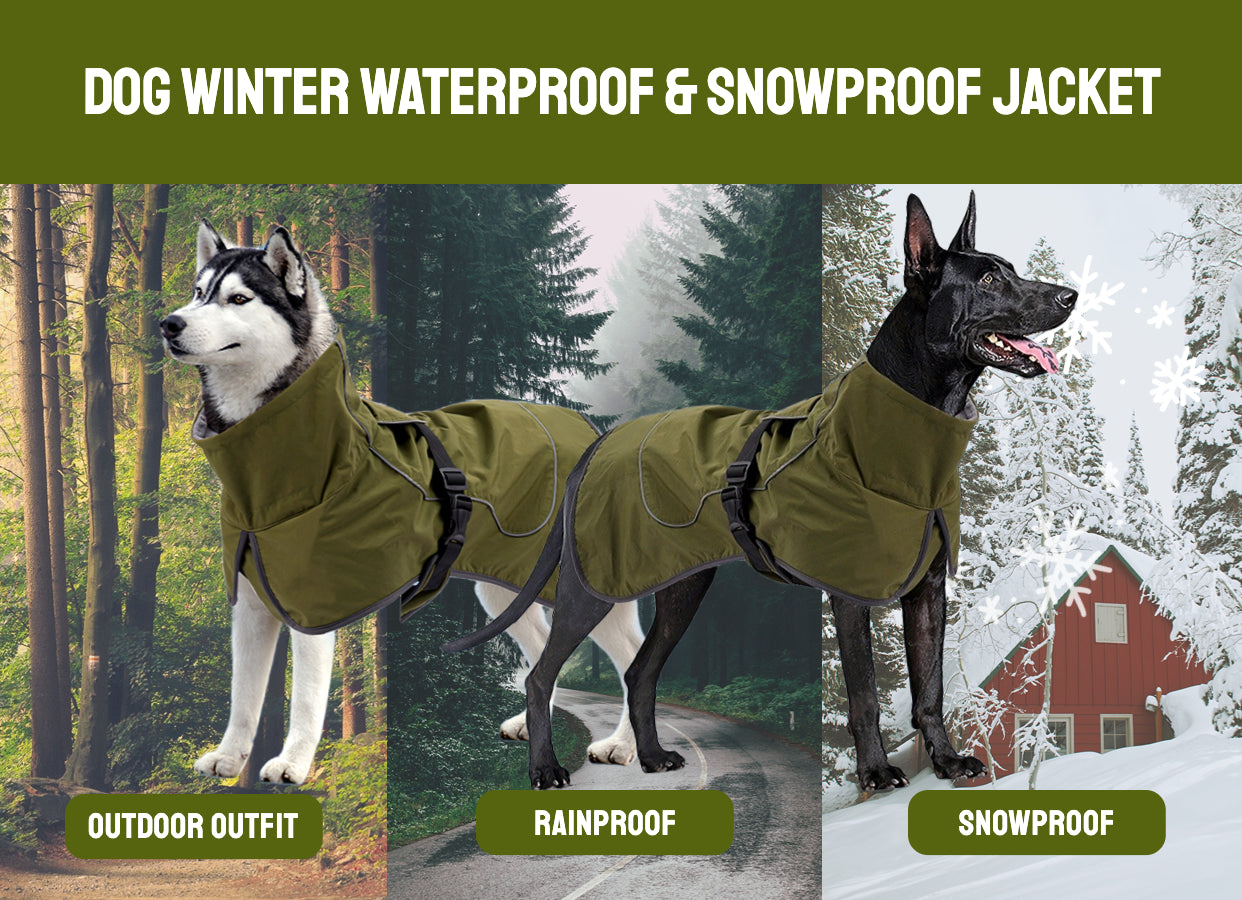 Waterproof Double-Layer Winter Dog Coats - Insulated, Windproof, and Reflective Dog Jackets for Large Dogs - Ideal for Rainy and Snowy Days, Easy to Put On and Take Off