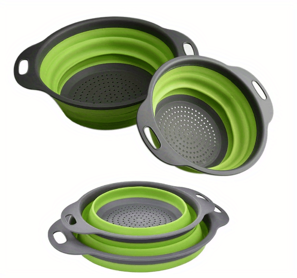1/2pcs Silicone Collapsible Colander Set - 2 Round Strainers for Draining Pasta, Spaghetti, Salad, Vegetables and Fruits - Large and Small Sizes - Sink Strainers for Kitchen - Useful Kitchen Gadget