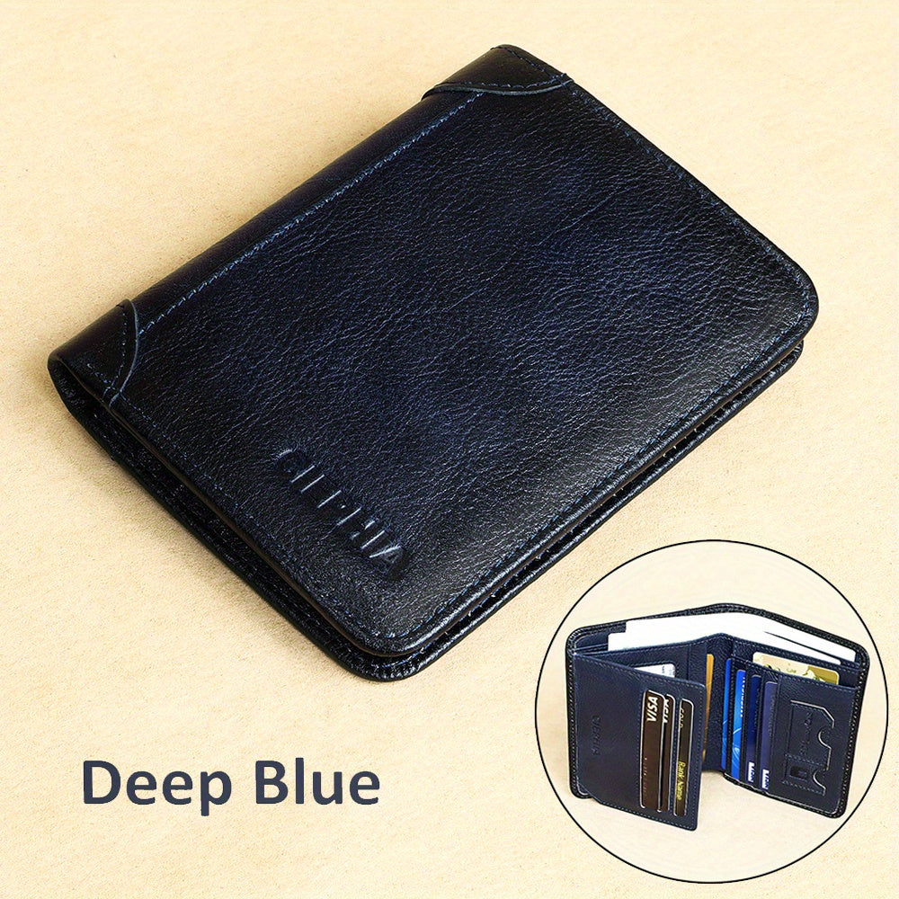 1pc Genuine Leather Rfid Blocking Wallets For Men, Retro Thin Short Multi-functional ID Credit Card Holder, Gifts To Men On Valentine's Day