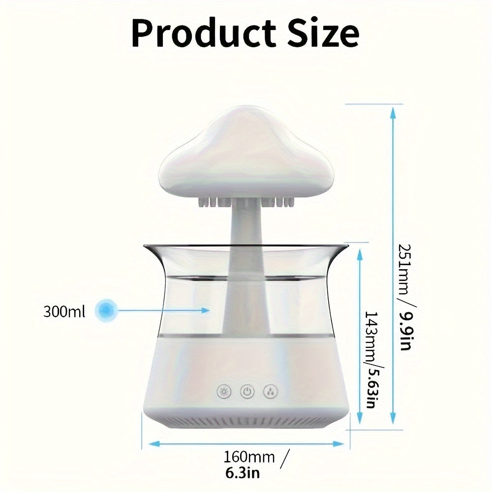 USB-Powered Zen Master Mushroom Lamp with Rain Cloud Aromatherapy Oil Diffuser, Night Light & Ultra-Quiet Humidifier - Perfect for Home or Office, White, Zen Home Decor