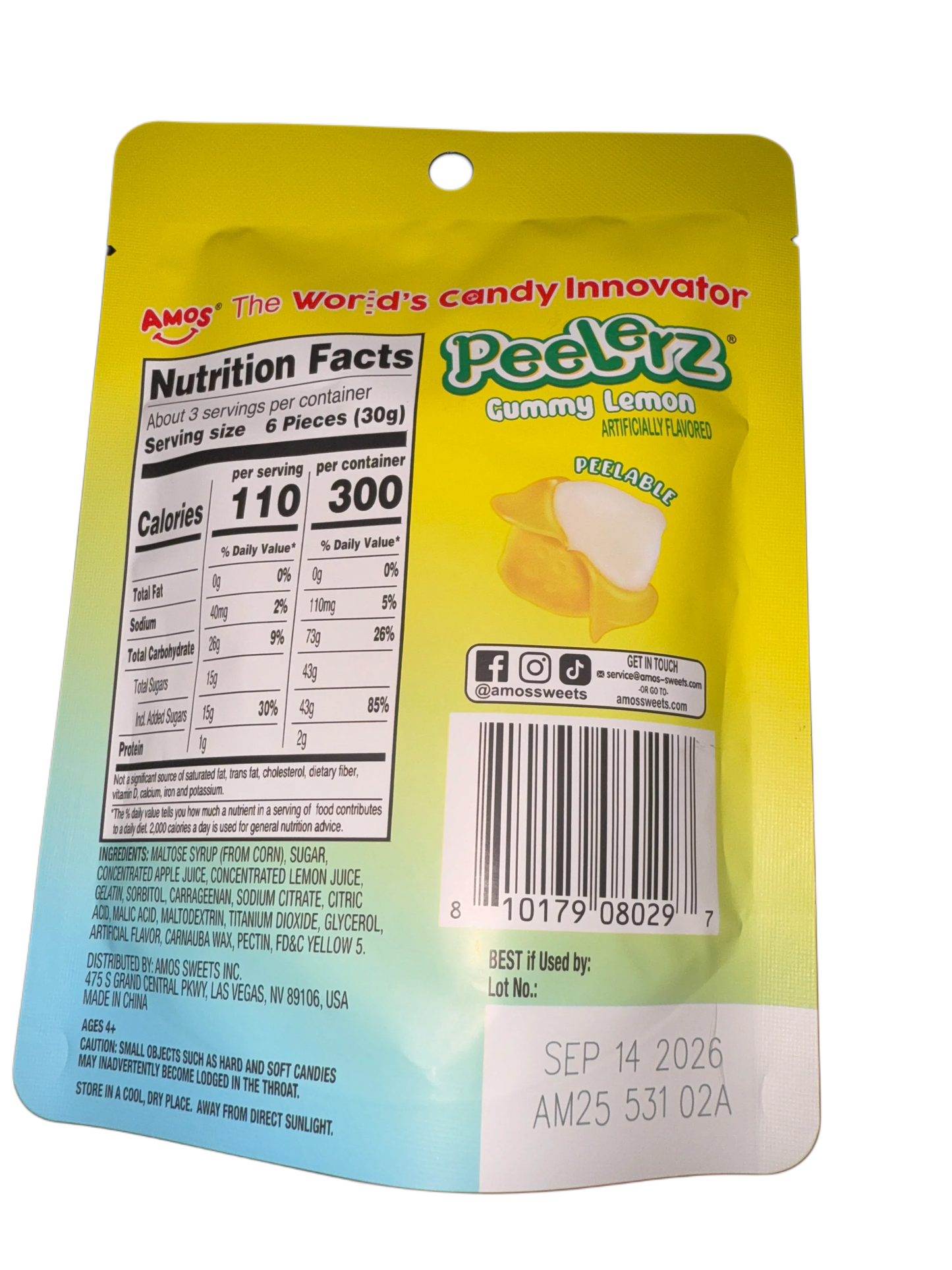 Amos Peelerz Gummy Lemon 85G - U.S Edition