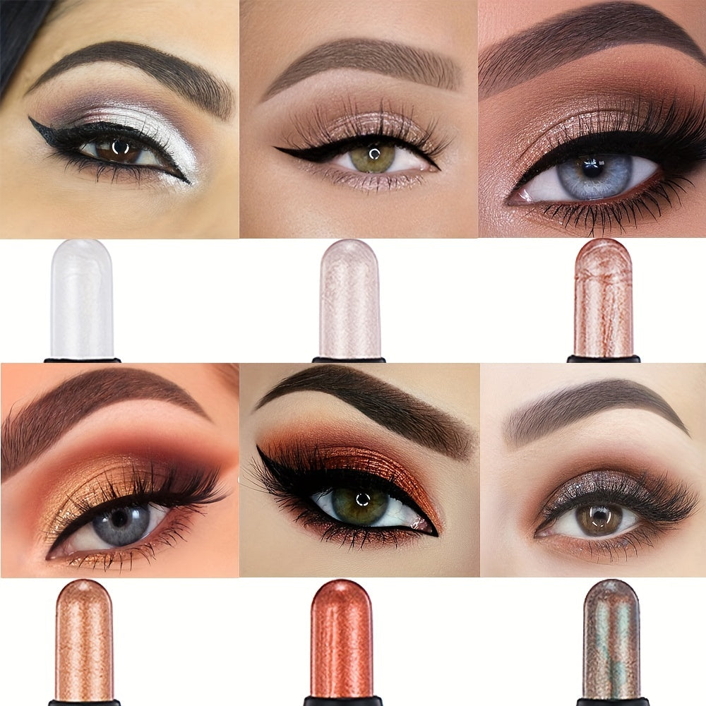 12-Color Smudge-Proof Eyeshadow Stick with Brush Head - Glitter, Matte, and Shimmer Crayon for Long-Lasting Makeup For Music Festival